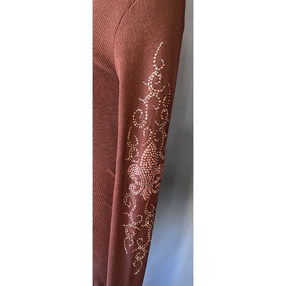 Vocal Y2K Brown Long-Sleeve Hooded Top With Rhinestone Fleur-De-Lis Womens Small - Picture 11 of 12